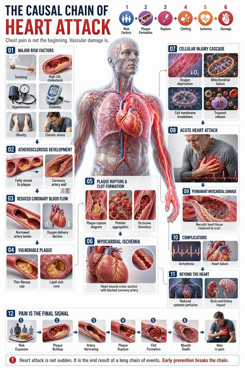 信息图 GPT Image 2 提示词：心脏病发作过程图解
