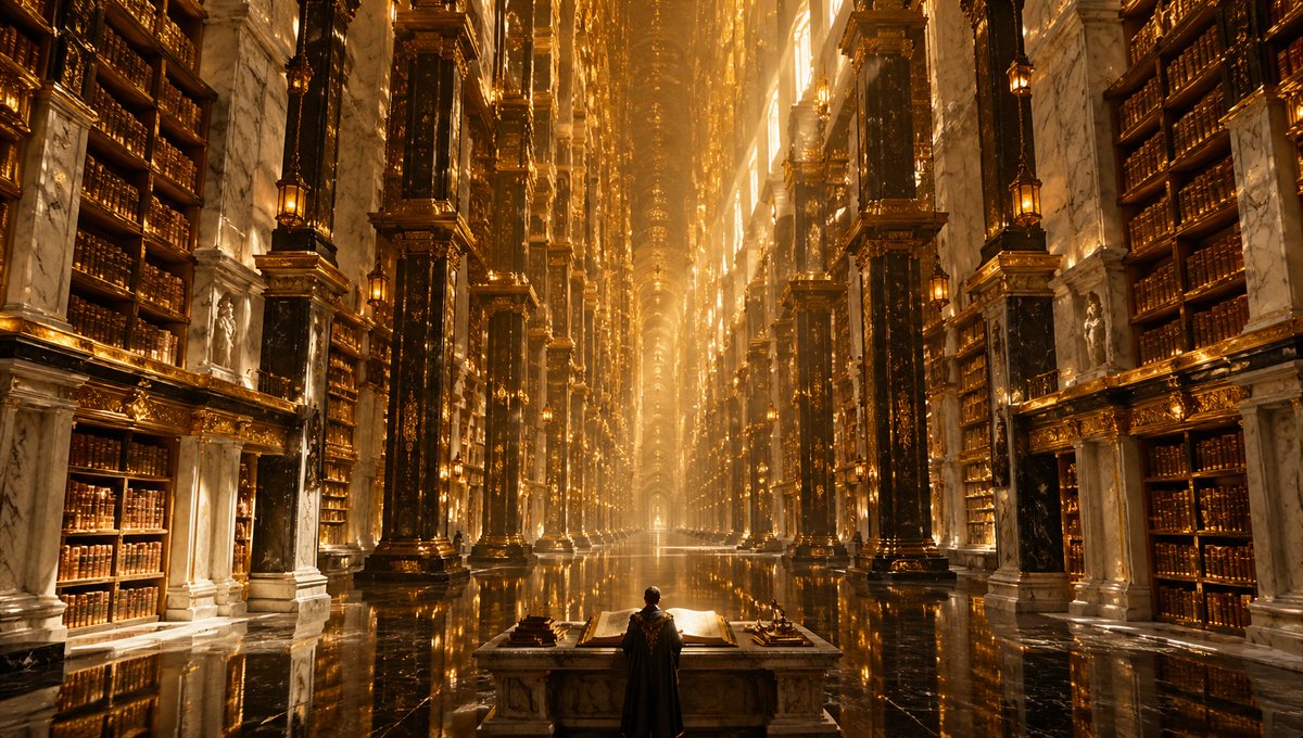 故事绘本 GPT Image 2 提示词：Impossible Infinite Golden Library