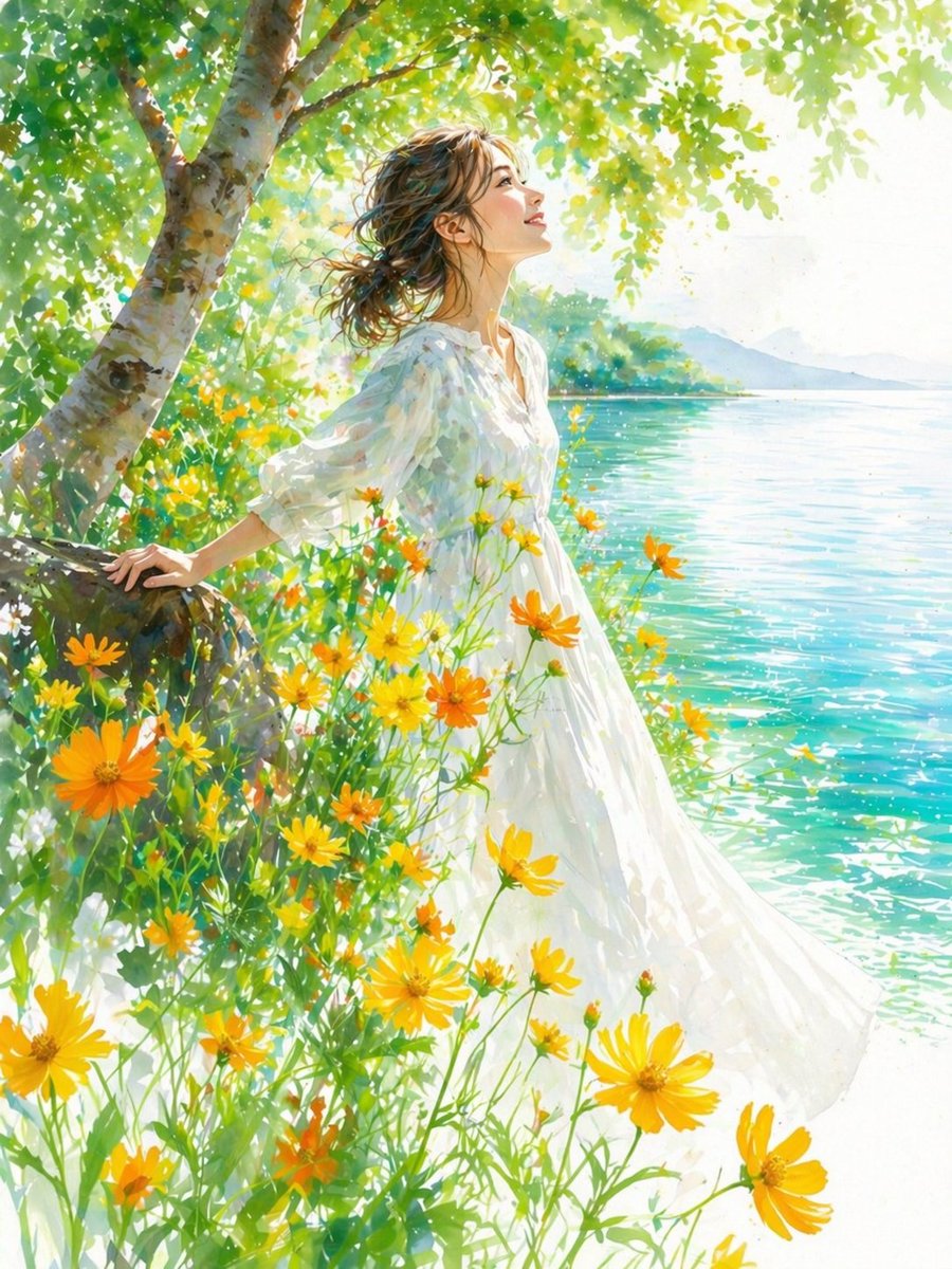 产品视觉 GPT Image 2 提示词：Impressionist Woman by Summer Lake