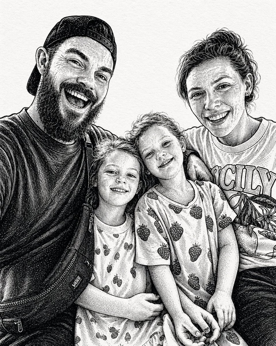 产品视觉 GPT Image 2 提示词：Ink-Etched Family Portrait