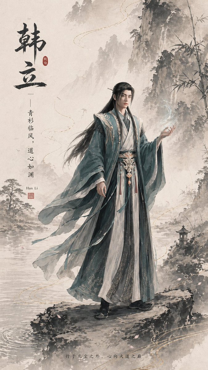 产品视觉 GPT Image 2 提示词：Ink-Wash Han Li Character Poster
