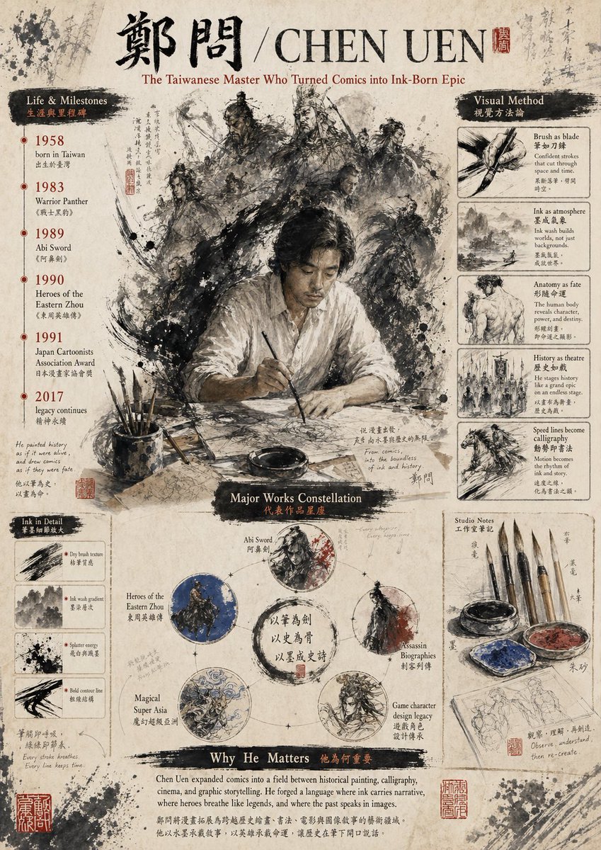 产品视觉 GPT Image 2 提示词：Ink-Wash Tribute Poster for Chen Uen