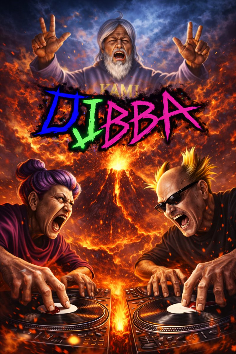 产品视觉 GPT Image 2 提示词：Intense Elderly DJ Volcano Poster
