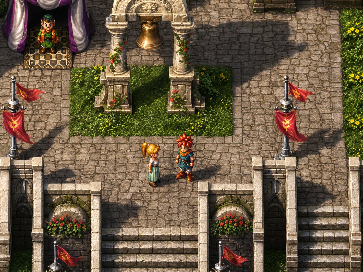 界面稿 GPT Image 2 提示词：Isometric JRPG Town Plaza Scene