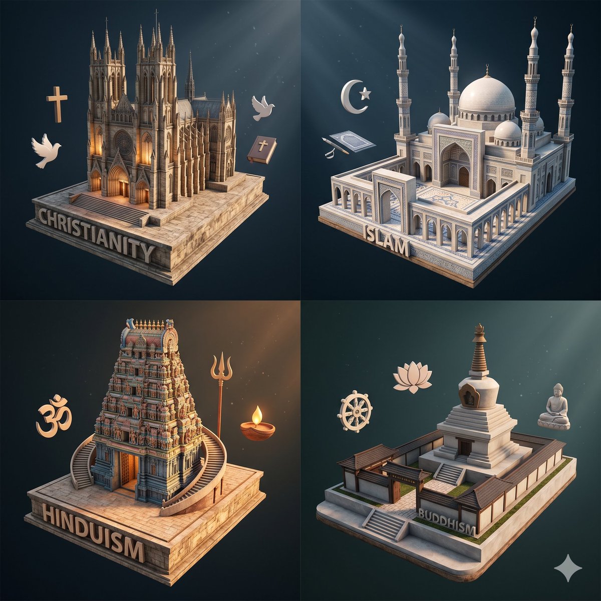 产品视觉 GPT Image 2 提示词：Isometric Religion Architecture Grid