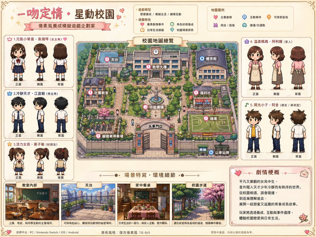 角色设定 GPT Image 2 提示词：It Started With a Kiss Pixel Game Art
