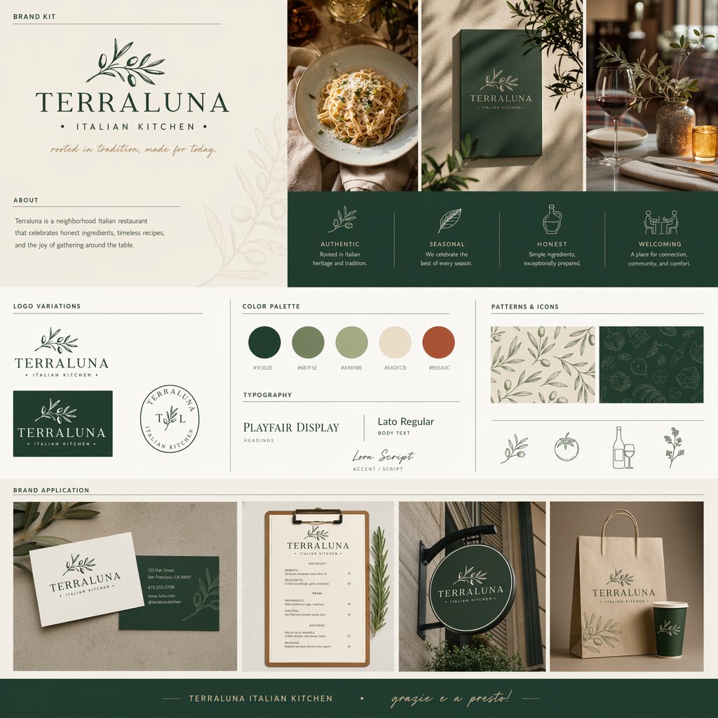 产品视觉 GPT Image 2 提示词：Italian Restaurant Brand Kit Board
