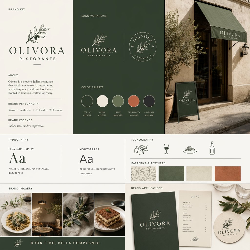 产品视觉 GPT Image 2 提示词：Italian Restaurant Brand Kit Board