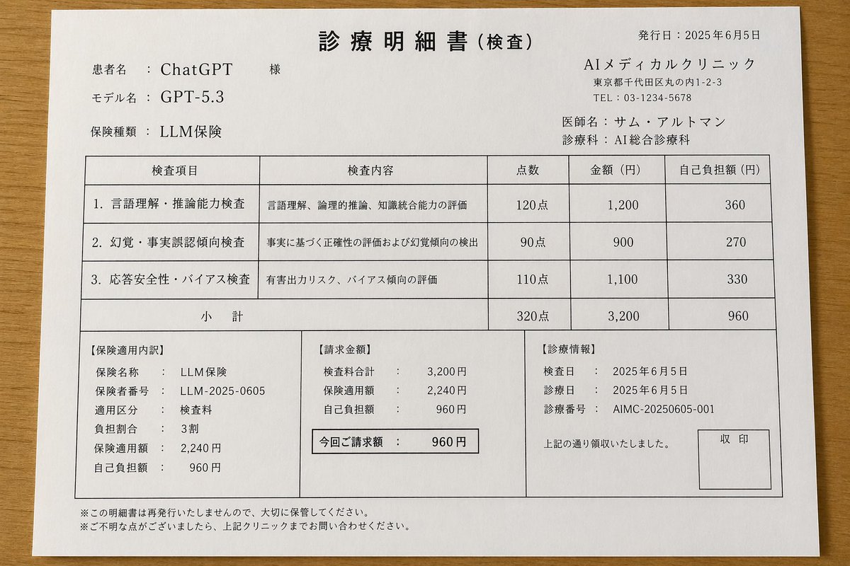 界面稿 GPT Image 2 提示词：Japanese AI Clinic Billing Statement