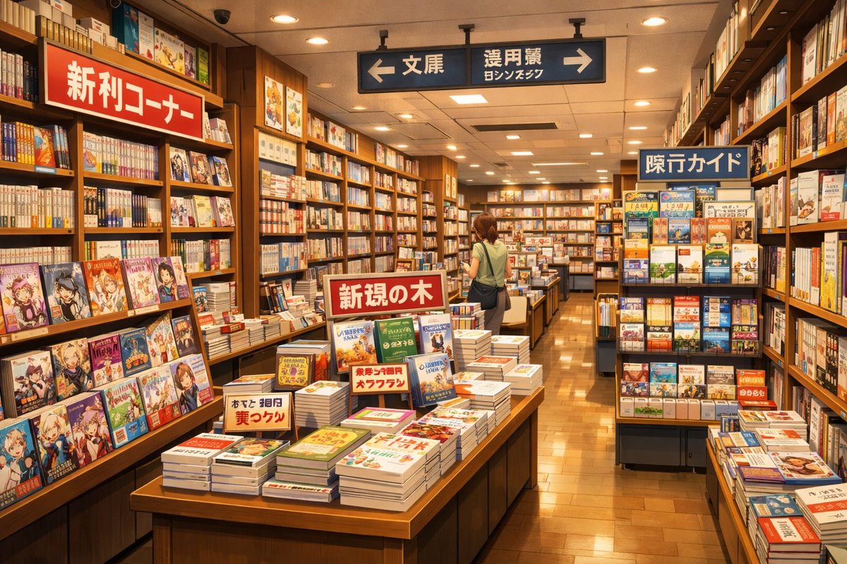 产品视觉 GPT Image 2 提示词：Japanese Bookstore Interior