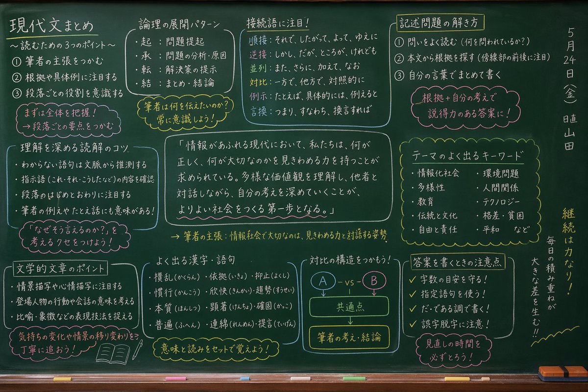 信息图 GPT Image 2 提示词：Japanese Classroom Chalkboard Notes