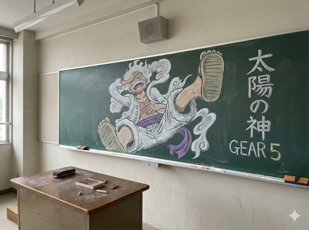 角色设定 GPT Image 2 提示词：Japanese Classroom Gear 5 Chalk Art
