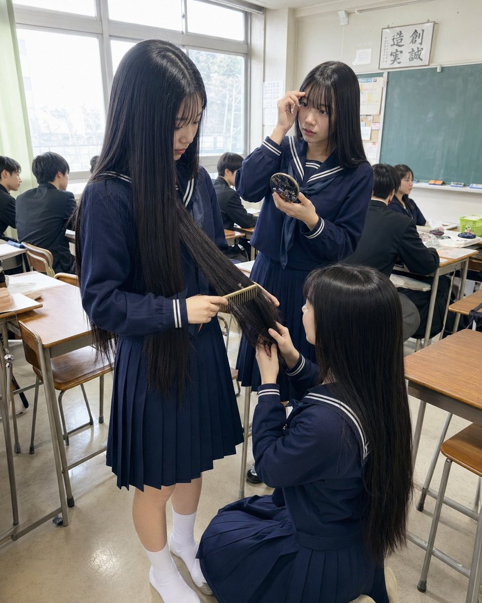 故事绘本 GPT Image 2 提示词：Japanese Classroom Long Hair Snapshot