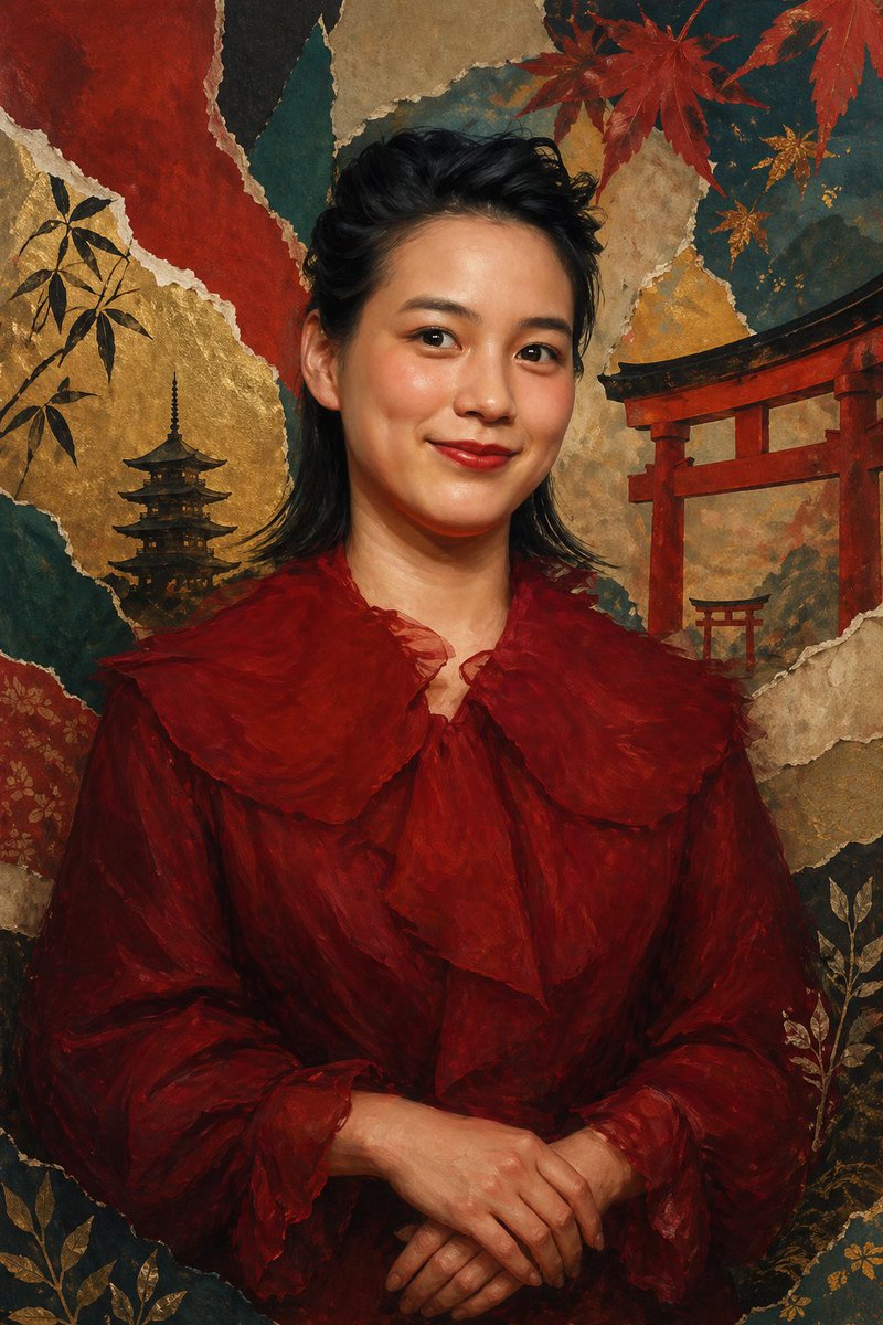 产品视觉 GPT Image 2 提示词：Japanese Collage Portrait in Crimson