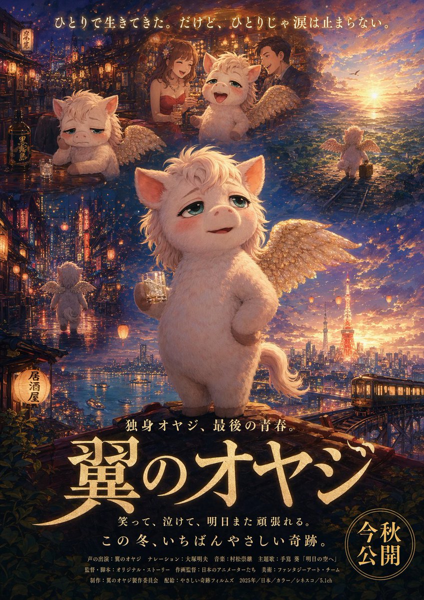 产品视觉 GPT Image 2 提示词：Japanese Fantasy Winged Pig Film Poster