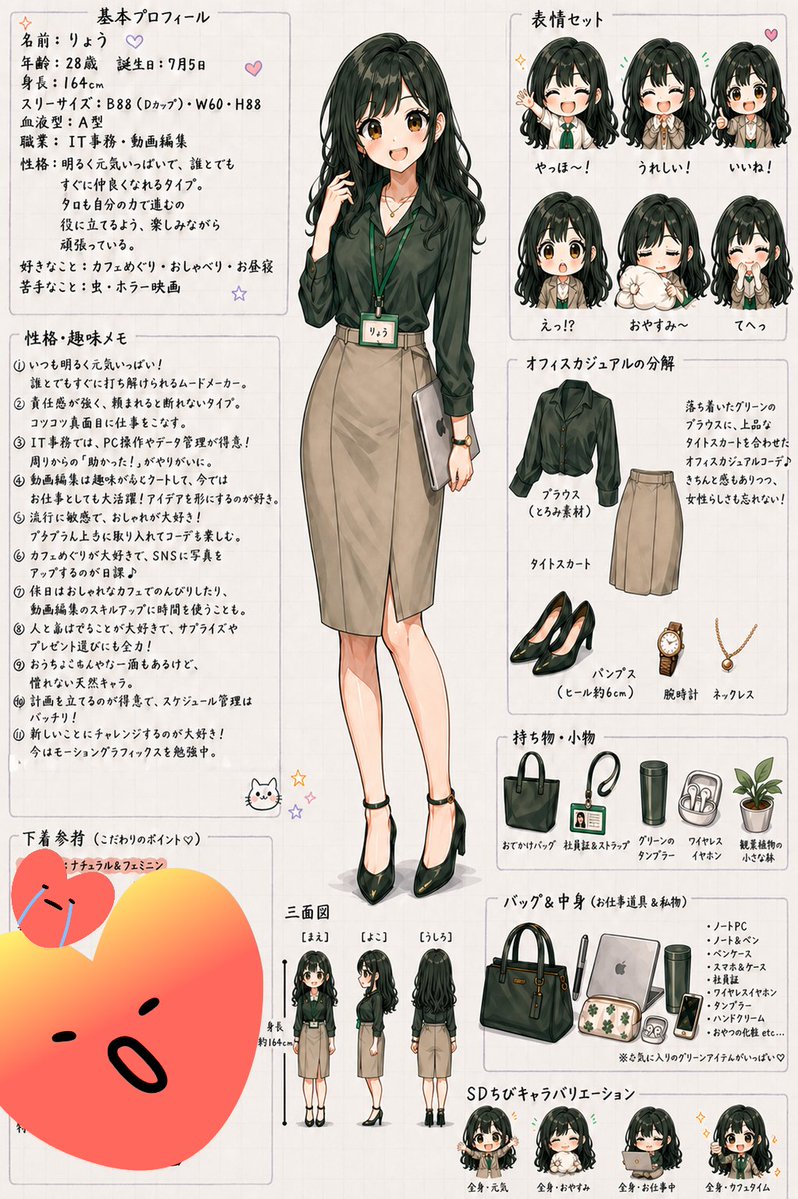 角色设定 GPT Image 2 提示词：Japanese Office Lady Character Sheet