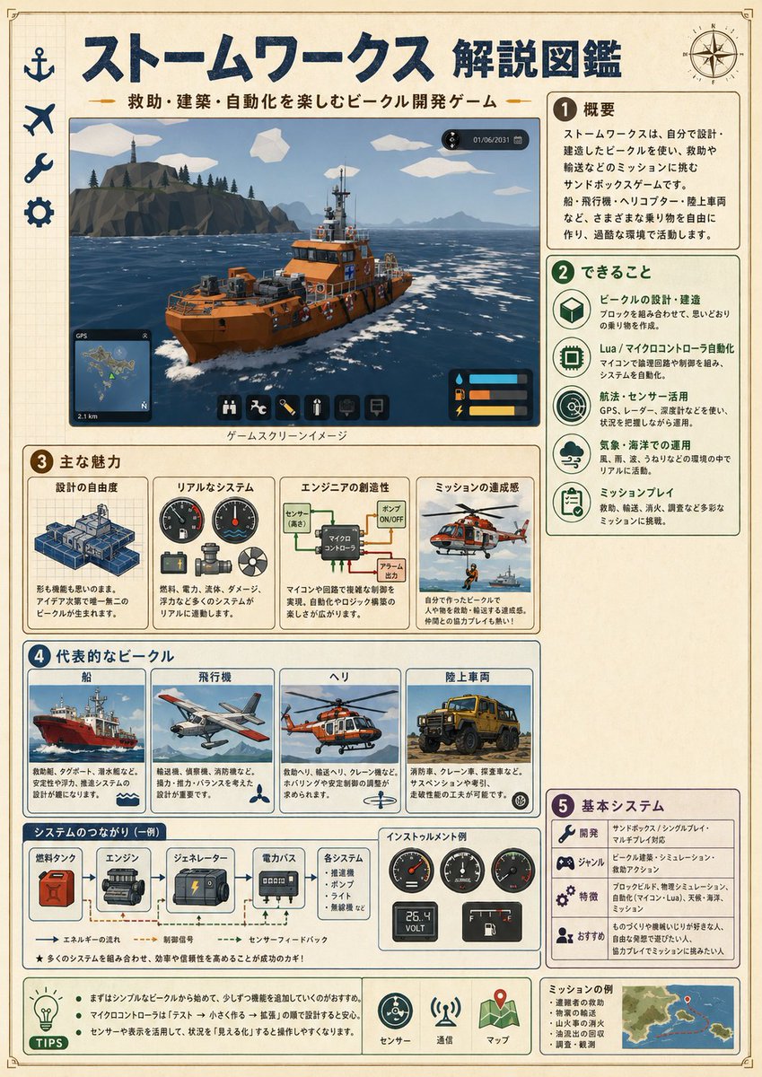 产品视觉 GPT Image 2 提示词：Japanese Stormworks Guide Infographic