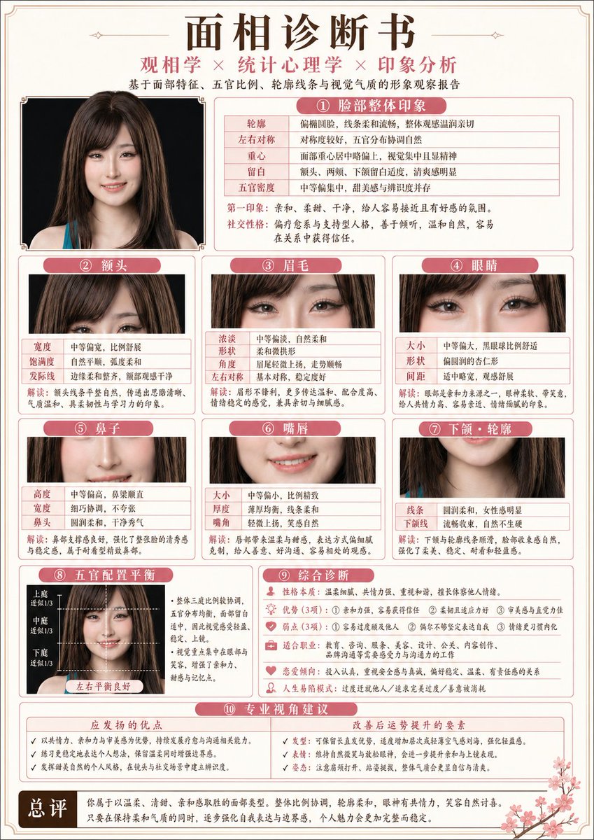 产品视觉 GPT Image 2 提示词：Japanese-Style Facial Analysis Diagnostic Poster