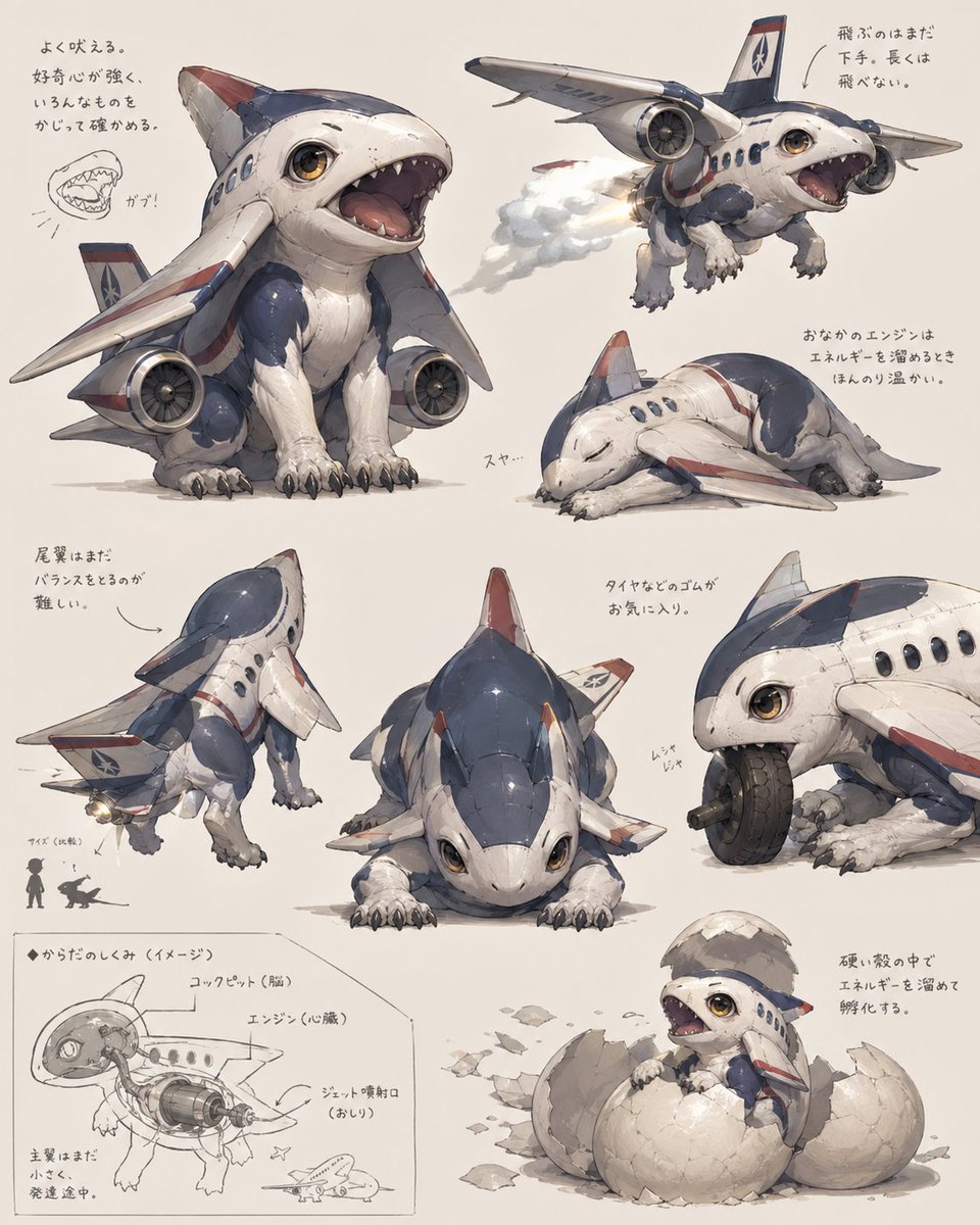 信息图 GPT Image 2 提示词：Jet Airplane Puppy Creature Sheet