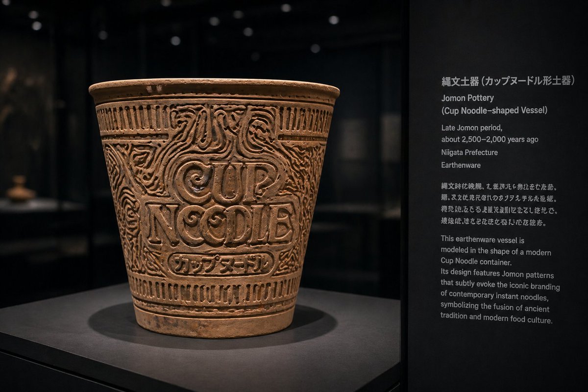 产品视觉 GPT Image 2 提示词：Jomon Pottery Museum Exhibit Mashup