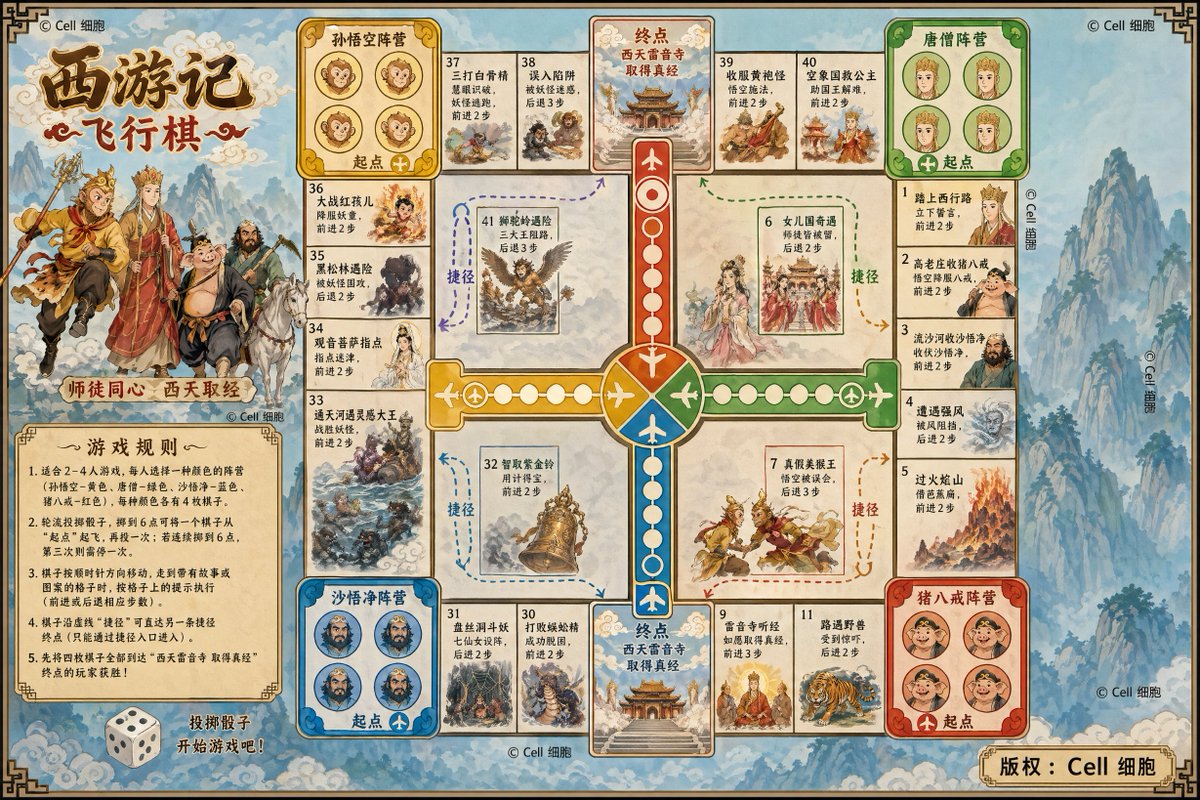 界面稿 GPT Image 2 提示词：Journey to the West Flying Chess prompt