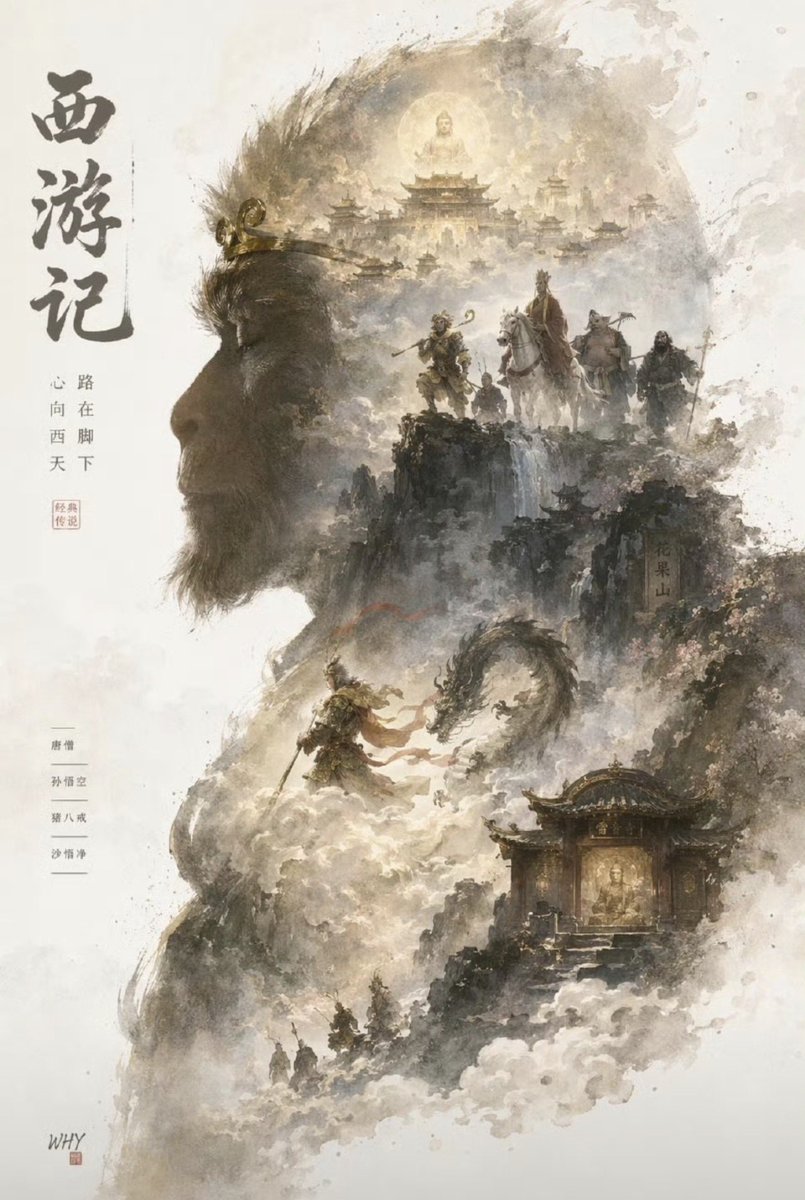 产品视觉 GPT Image 2 提示词：Journey to the West Ink Poster