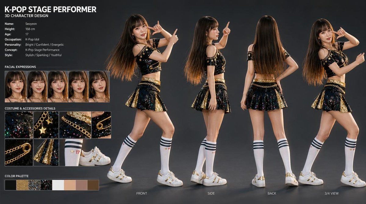 产品视觉 GPT Image 2 提示词：K-Pop Idol 3D Character Sheet