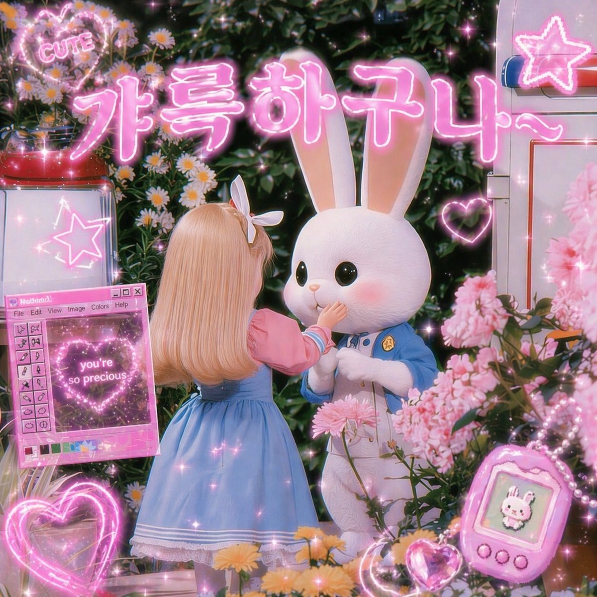 界面稿 GPT Image 2 提示词：Kawaii Bunny Garden Neon Scene