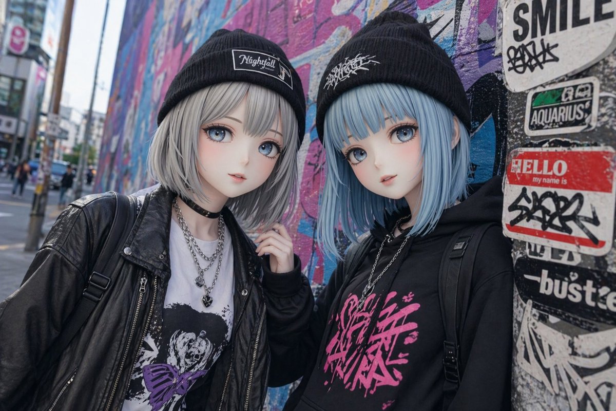 角色设定 GPT Image 2 提示词：Kawaii Street Fashion Duo Portrait