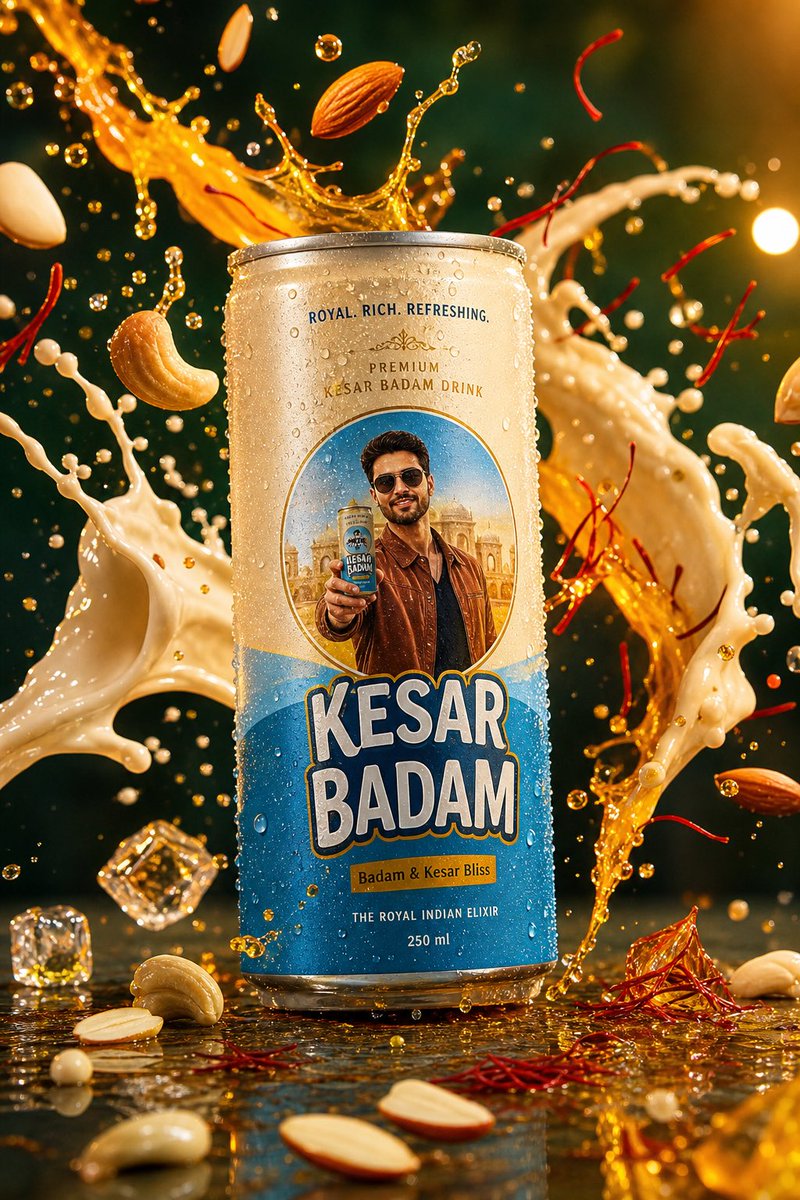 产品视觉 GPT Image 2 提示词：Kesar Badam Beverage Photography