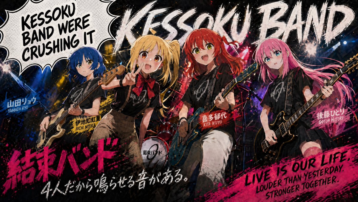 产品视觉 GPT Image 2 提示词：Kessoku Band Gritty Anime Poster