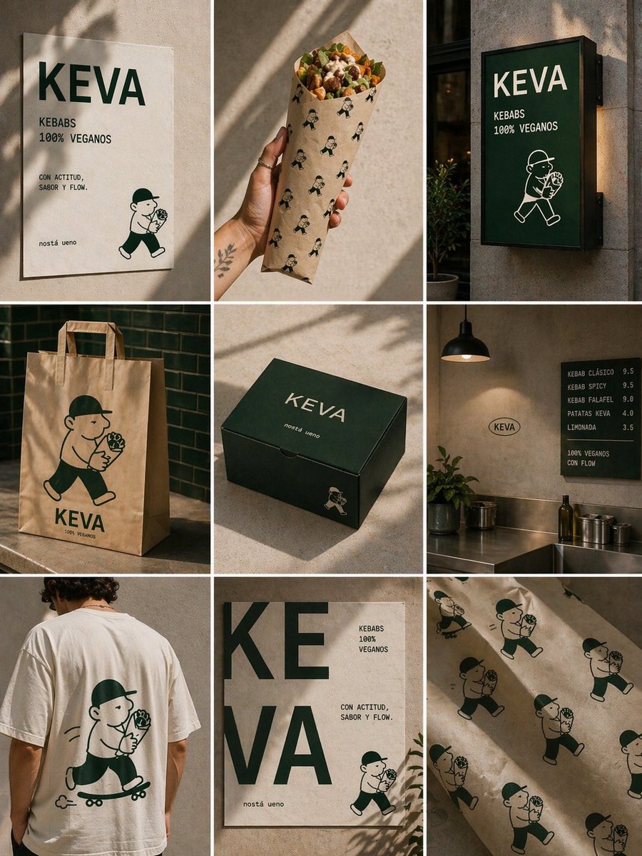 产品视觉 GPT Image 2 提示词：KEVA Vegan Kebab Brand Moodboard
