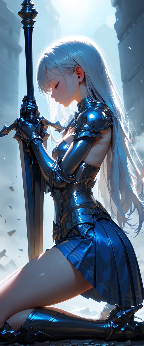 产品视觉 GPT Image 2 提示词：Kneeling Blue Armored Knight