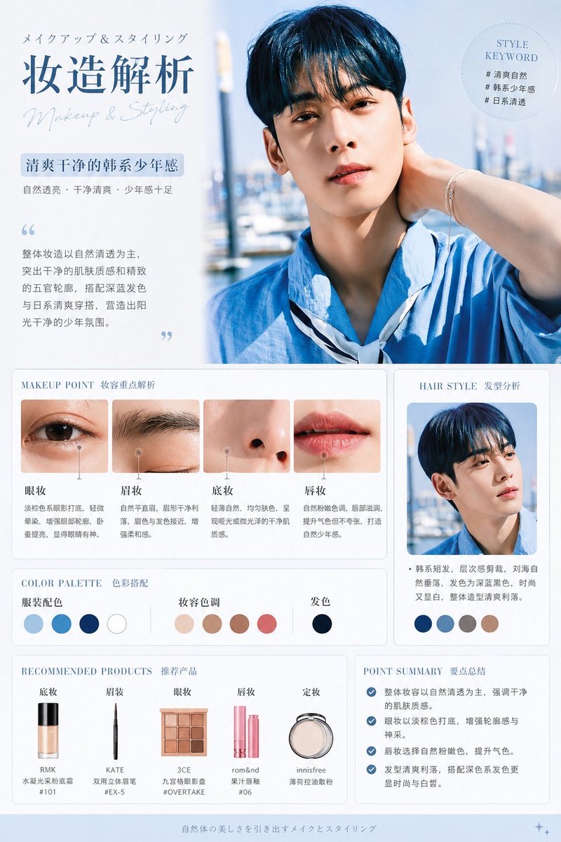 产品视觉 GPT Image 2 提示词：Korean Style Makeup Analysis Chart
