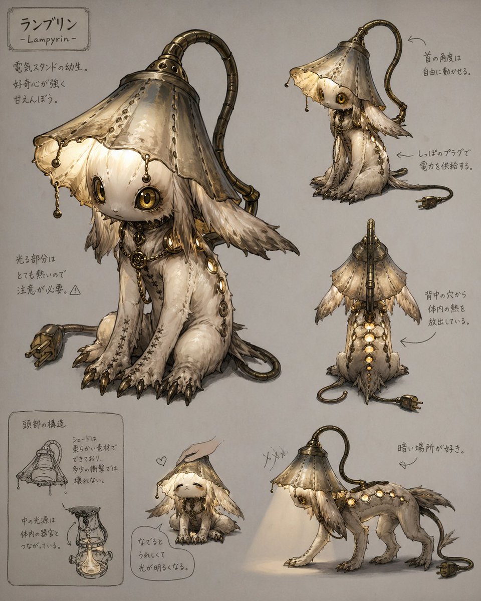 产品视觉 GPT Image 2 提示词：Lamp-Creature Concept Art Sheet
