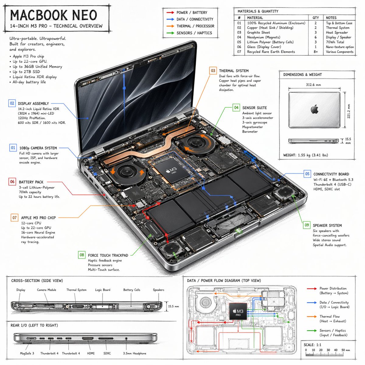 产品视觉 GPT Image 2 提示词：Laptop Technical Overview Infographic