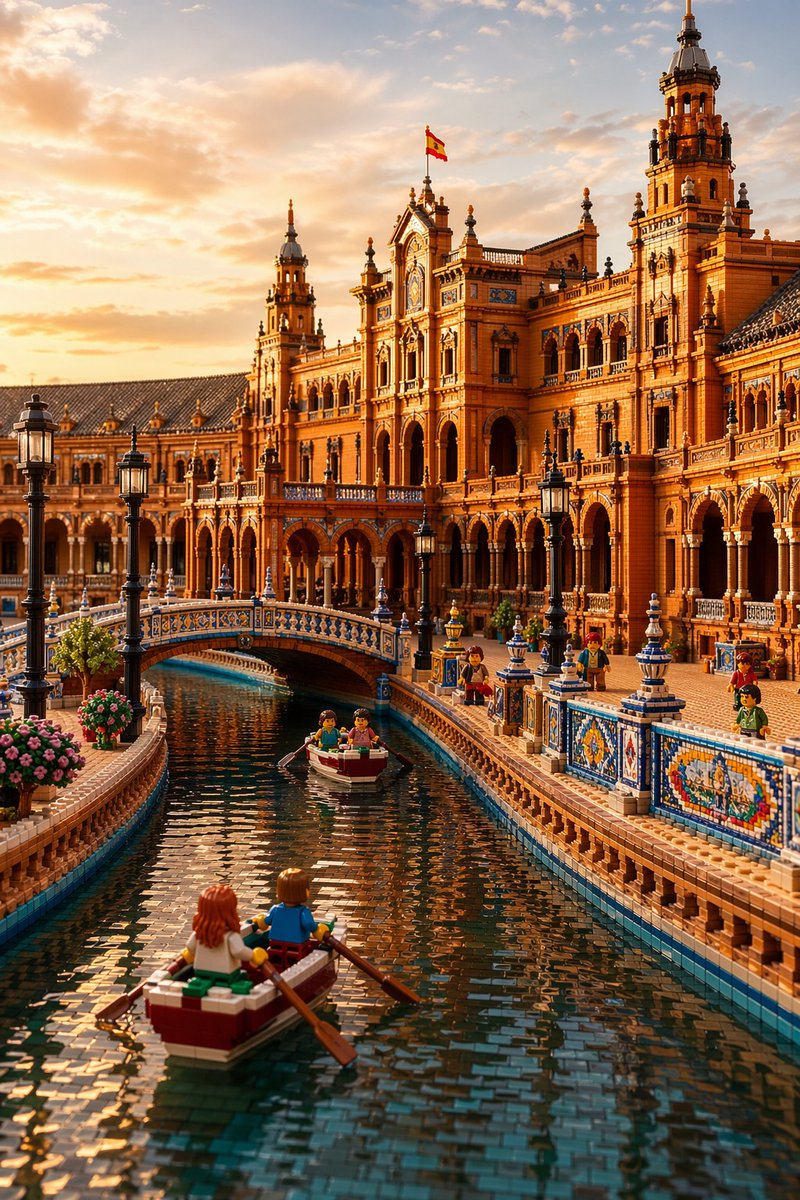 界面稿 GPT Image 2 提示词：LEGO Plaza de España at Sunset