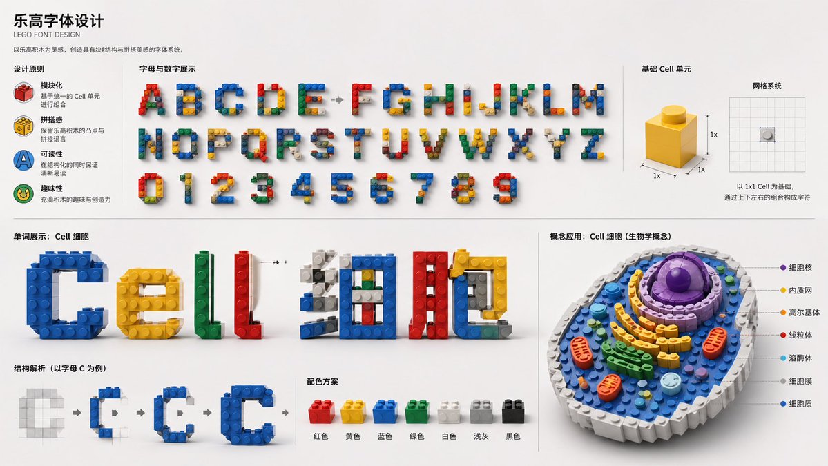 创意灵感 GPT Image 2 提示词：LEGO Style Font Concept