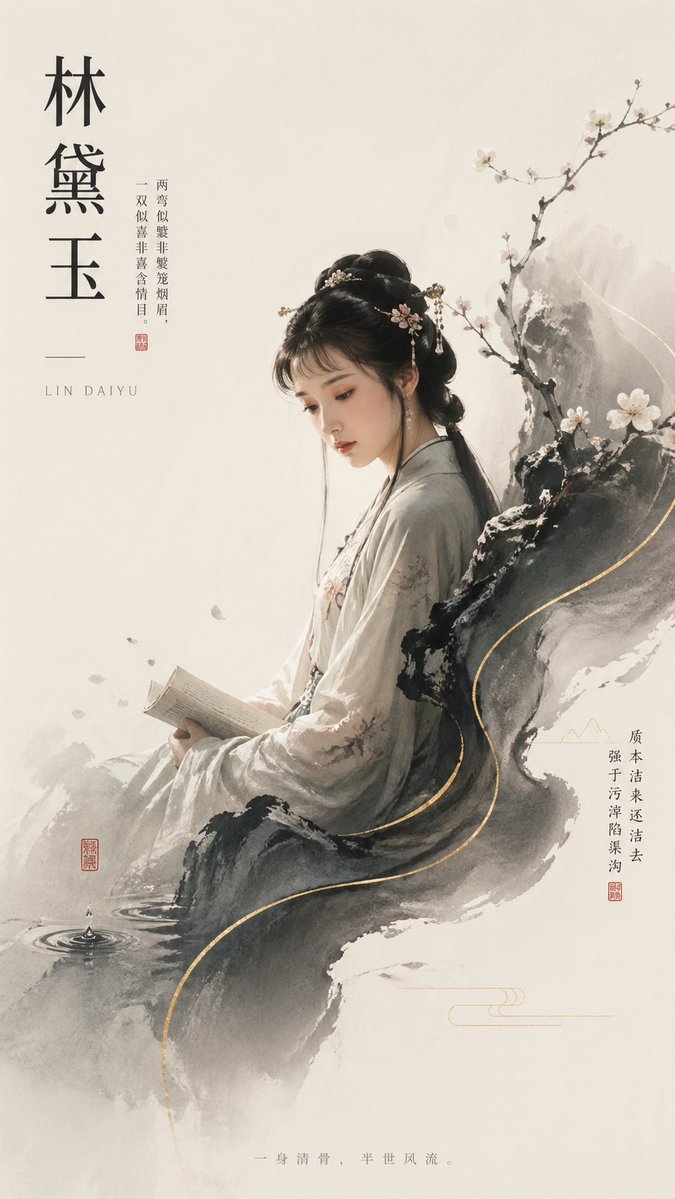 产品视觉 GPT Image 2 提示词：Lin Daiyu Ink-Wash Poster
