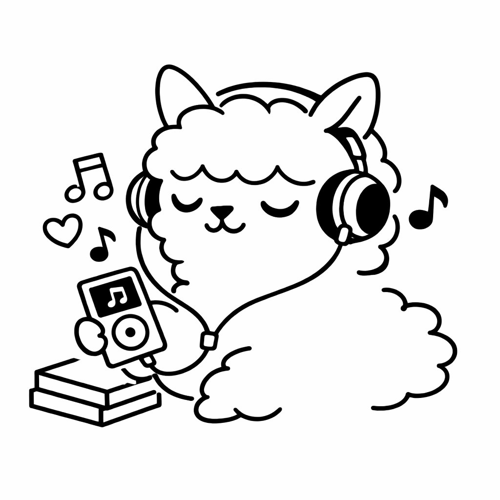 界面稿 GPT Image 2 提示词：Line Art Animal Listening to Music
