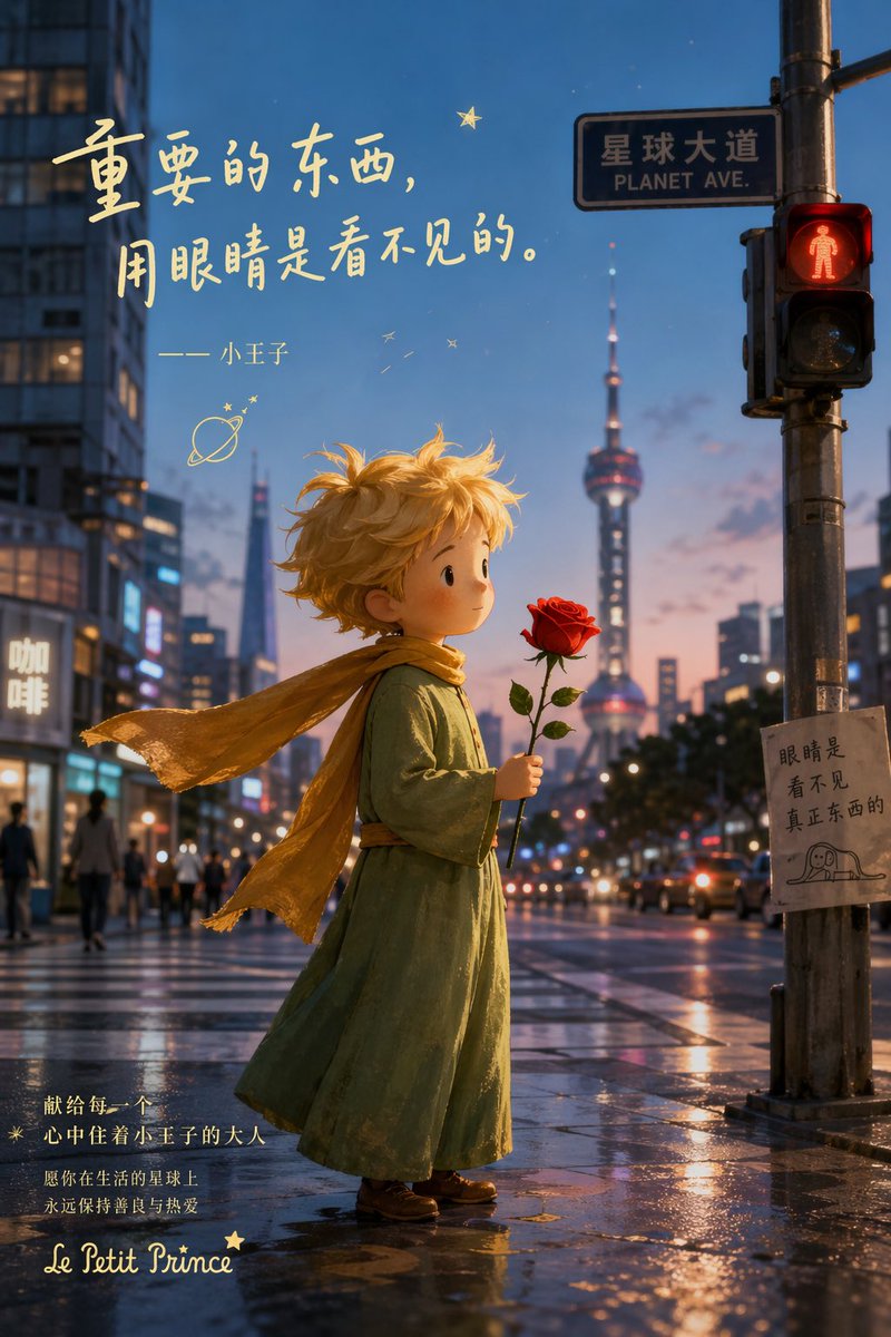 产品视觉 GPT Image 2 提示词：Little Prince Shanghai Rain Poster