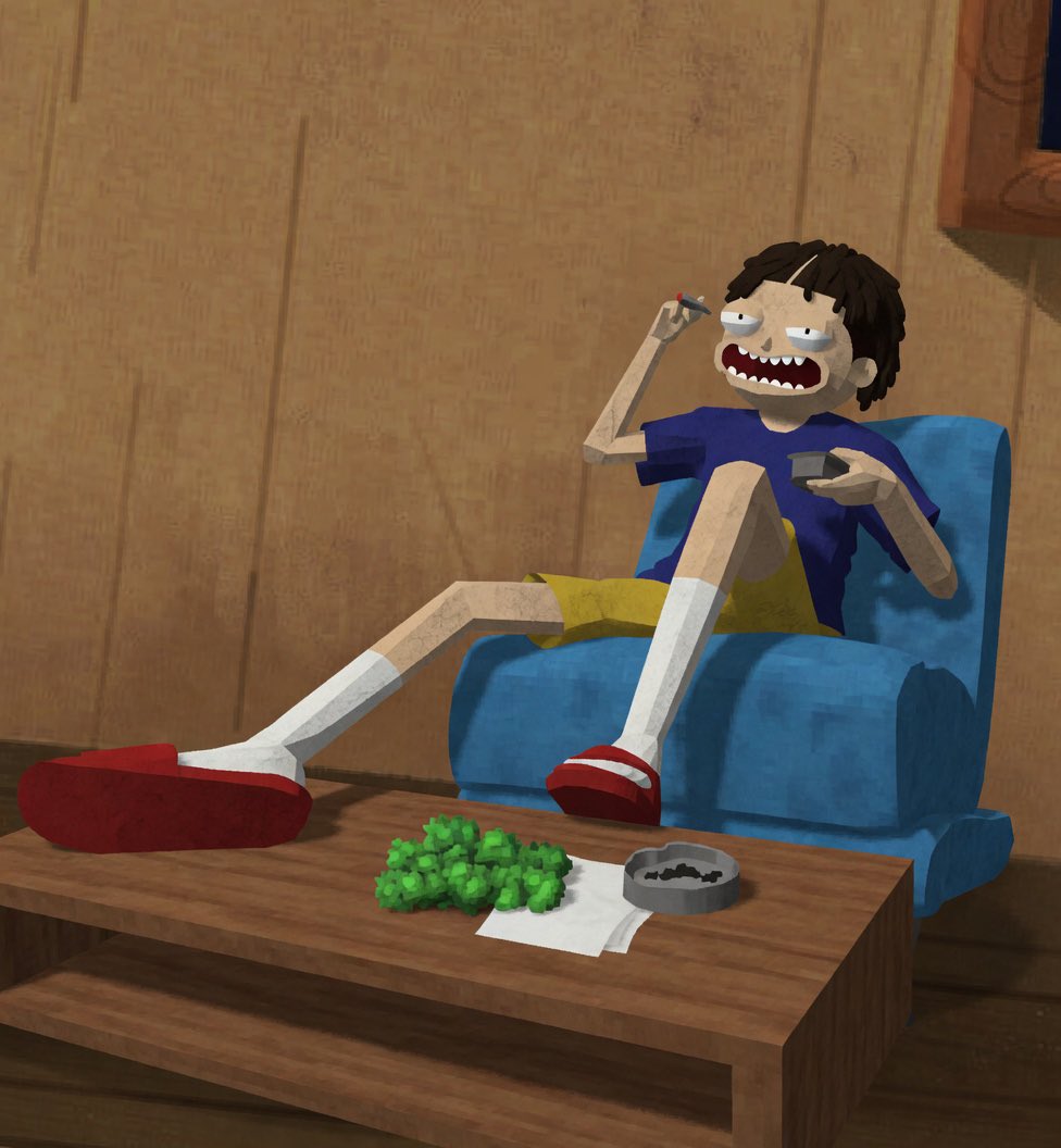 信息图 GPT Image 2 提示词：Low-Poly Cartoon Stoner Living Room