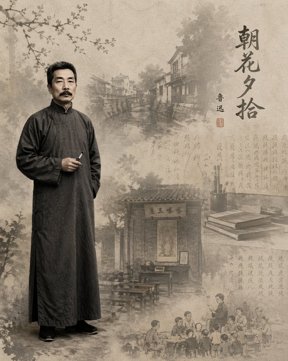 角色设定 GPT Image 2 提示词：Lu Xun Literature Themed Illustration