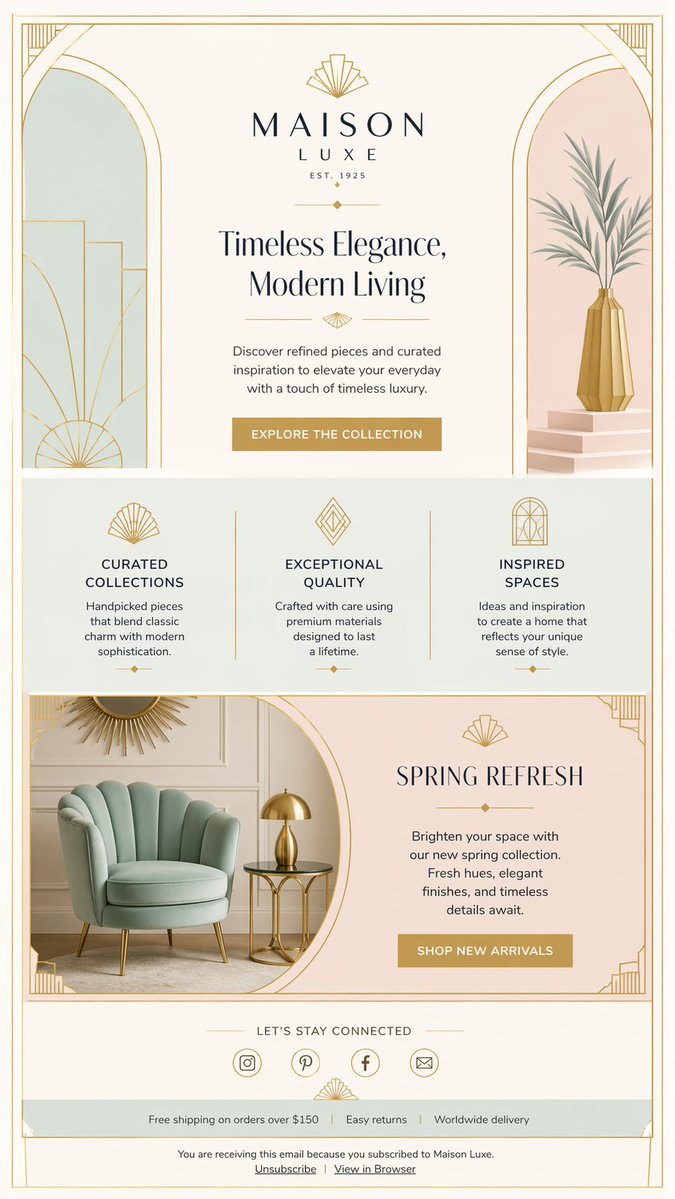 产品视觉 GPT Image 2 提示词：Luxury Art Deco Home Decor Email