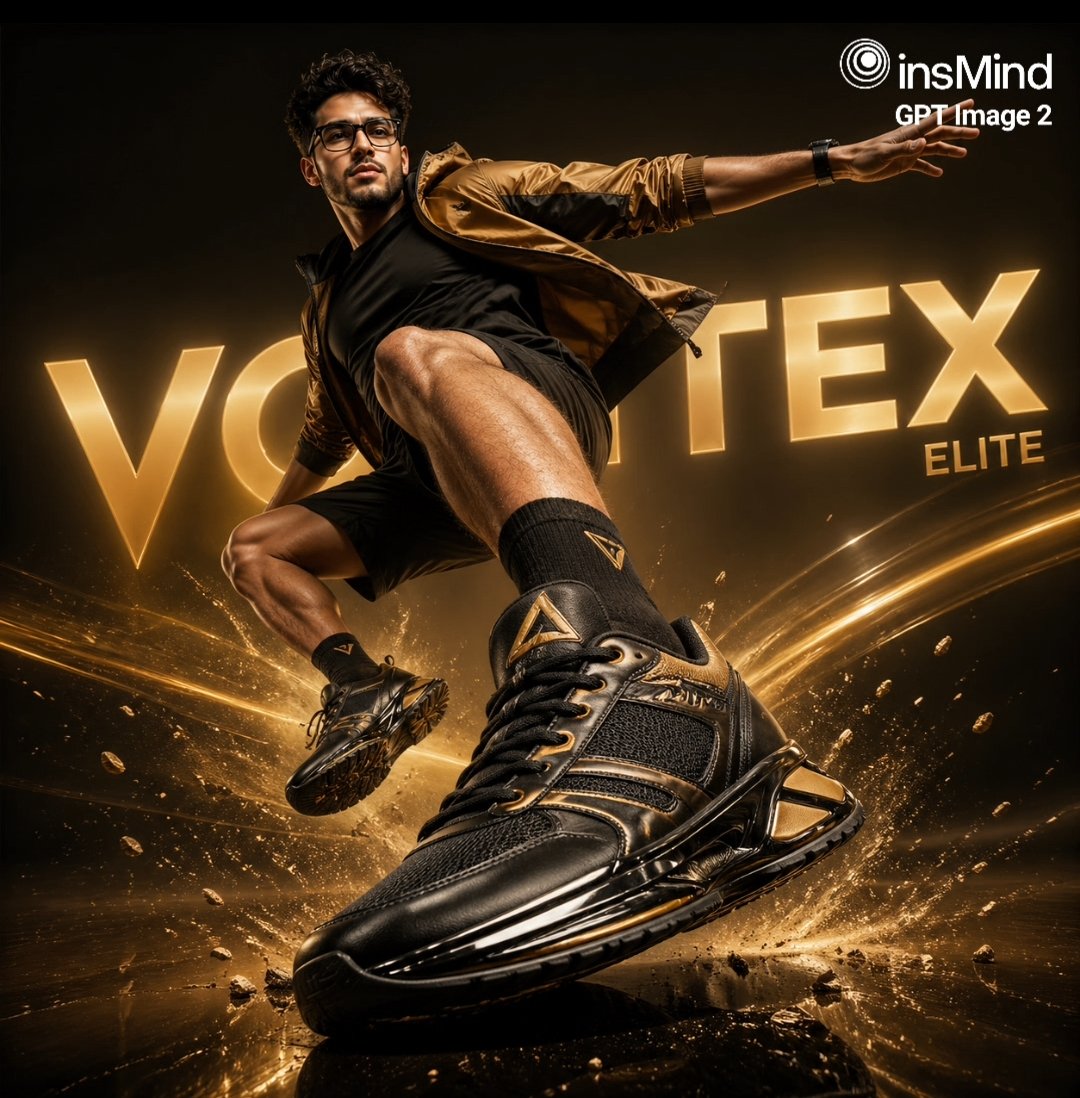 产品视觉 GPT Image 2 提示词：Luxury Black and Gold Sneaker Ad