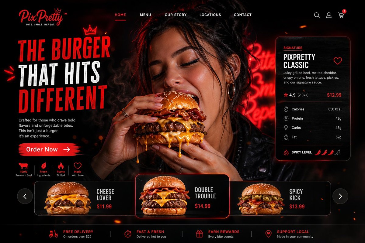 产品视觉 GPT Image 2 提示词：Luxury Cinematic Burger Landing Page