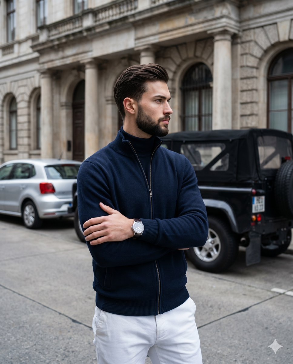 产品视觉 GPT Image 2 提示词：Luxury Menswear Street Portrait