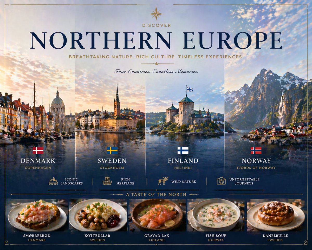 产品视觉 GPT Image 2 提示词：Luxury Northern Europe Travel Poster