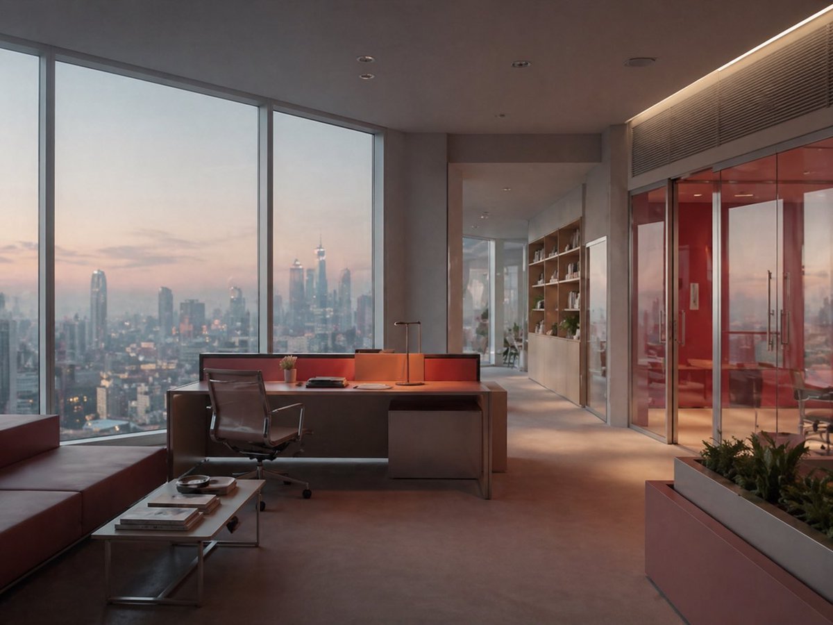 产品视觉 GPT Image 2 提示词：Luxury Office at Dusk Skyline View