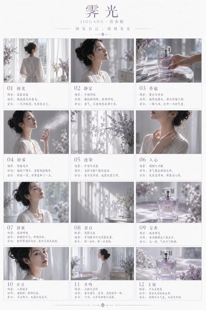 产品视觉 GPT Image 2 提示词：Luxury Perfume Storyboard Poster